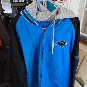 Vintage Reebok Carolina Panthers Full-Zip Windbreaker Jacker with Hood